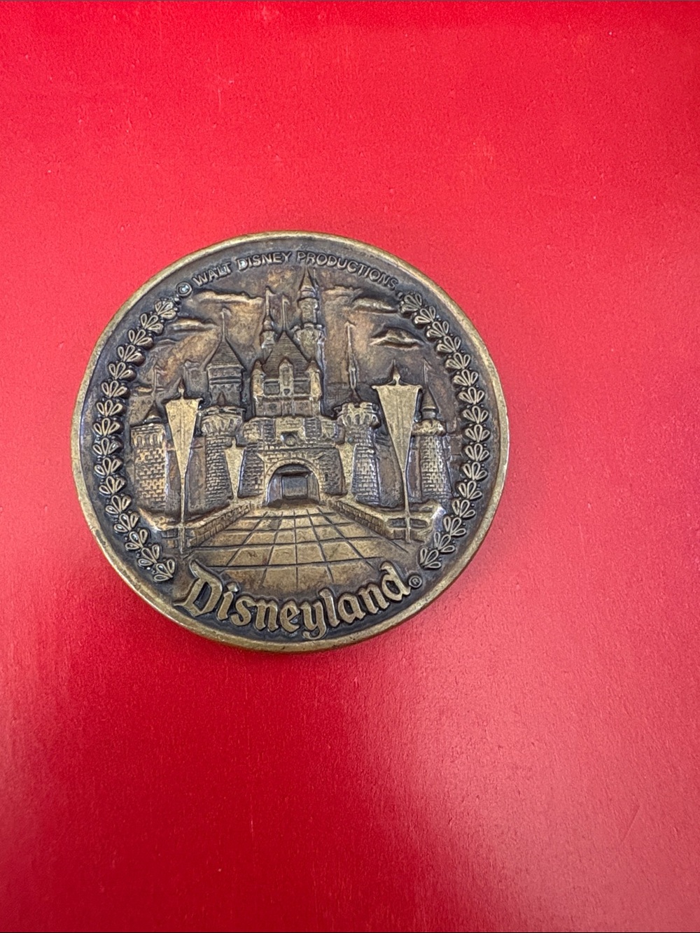 Vintage Disneyland Bronze-Tone Castle Medallion Souvenir
